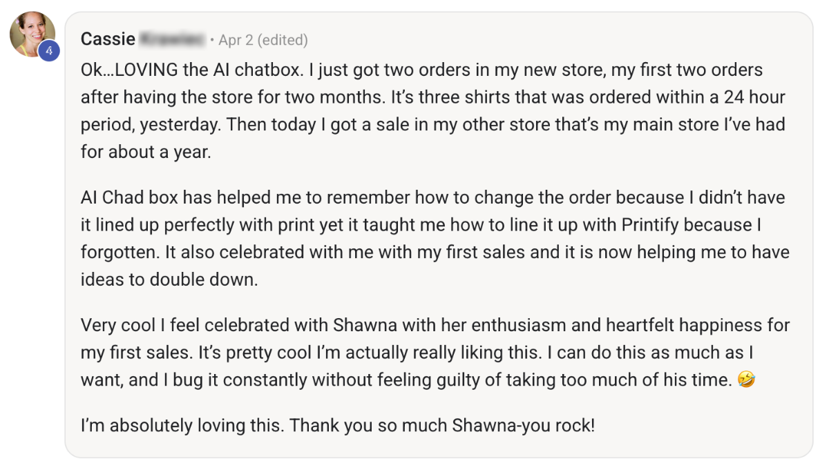 Customer testimonial